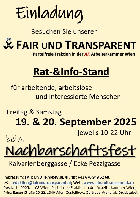 Einladung zum FAIR Rat-&Info-Stand beim Kalvarienberg-Nachbarschaftsfest am 19. und 20. September 2025